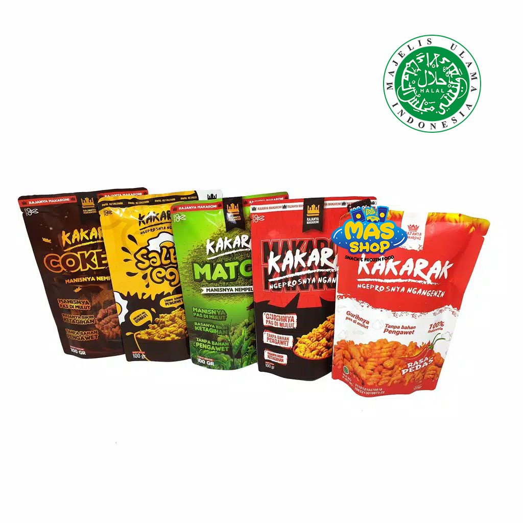 Makaroni KAKARAK Spiral Pedas / Salted Egg / Cokelat / 